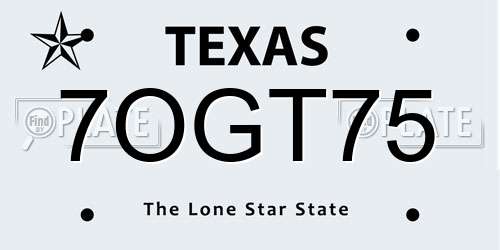 7OGT75 Texas License Plate