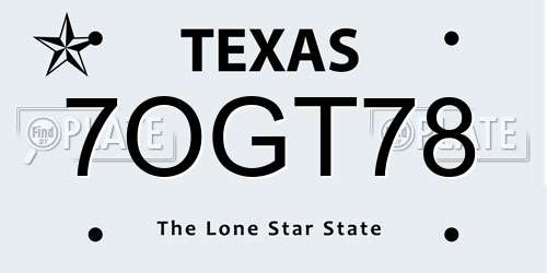 7OGT78 Texas License Plate