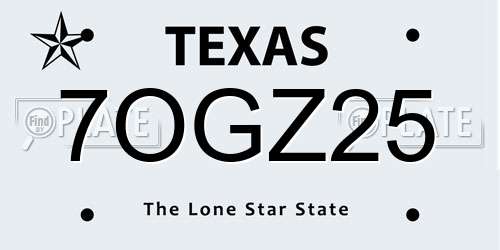 7OGZ25 Texas License Plate