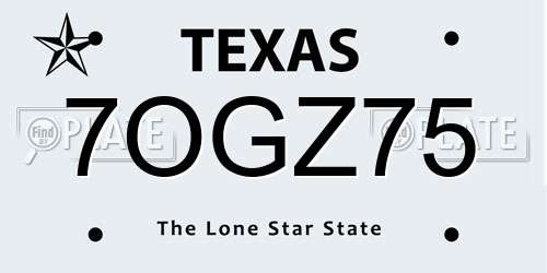 7OGZ75 Texas License Plate