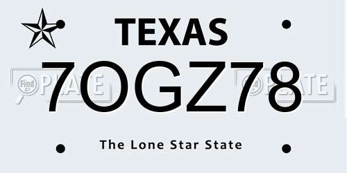 7OGZ78 Texas License Plate