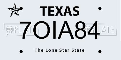 7OIA84 Texas License Plate