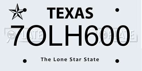 7OLH600 Texas License Plate