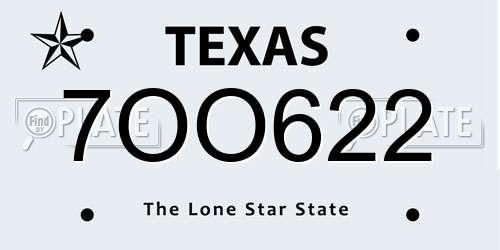 7OO622 Texas License Plate