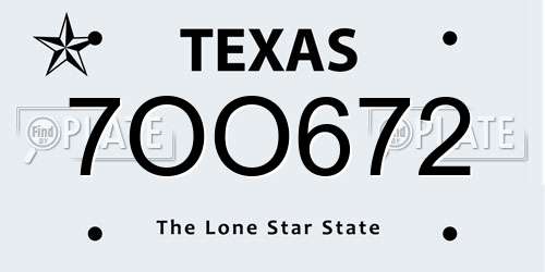 7OO672 Texas License Plate