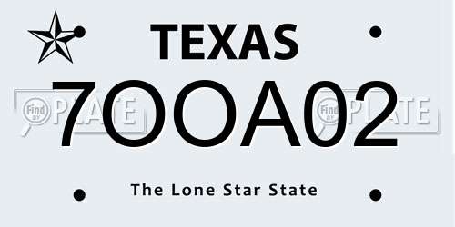 7OOA02 Texas License Plate