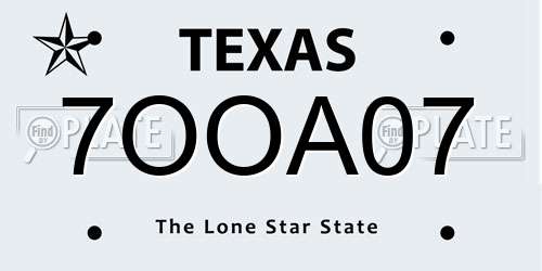 7OOA07 Texas License Plate