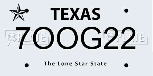 7OOG22 Texas License Plate