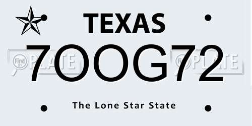 7OOG72 Texas License Plate