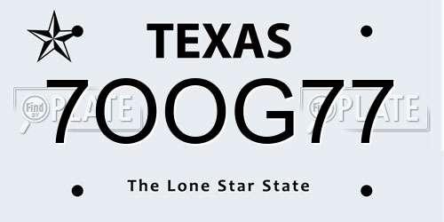 7OOG77 Texas License Plate