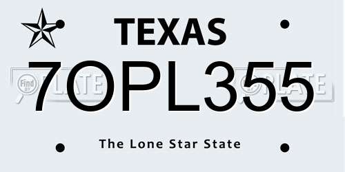7OPL355 Texas License Plate