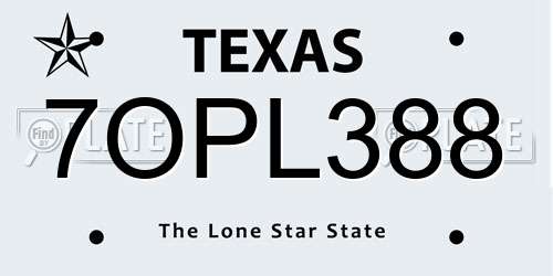 7OPL388 Texas License Plate