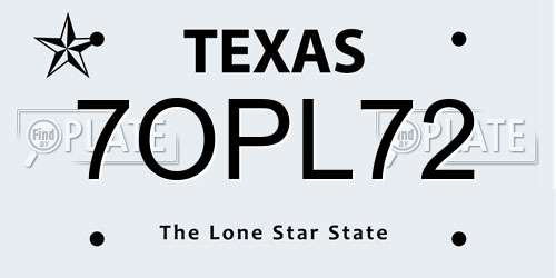 7OPL72 Texas License Plate