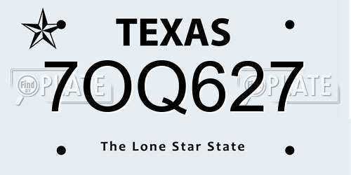 7OQ627 Texas License Plate
