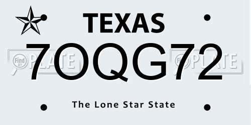 7OQG72 Texas License Plate