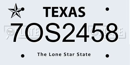 7OS2458 Texas License Plate