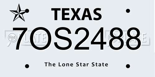 7OS2488 Texas License Plate