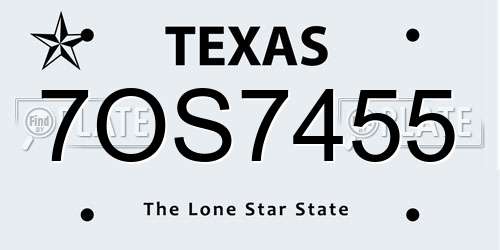 7OS7455 Texas License Plate