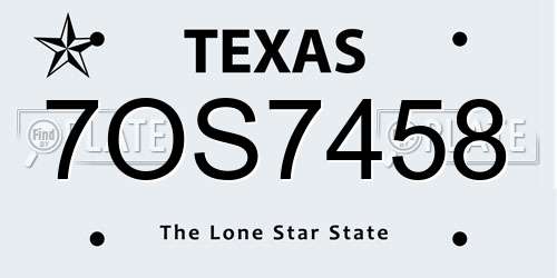 7OS7458 Texas License Plate