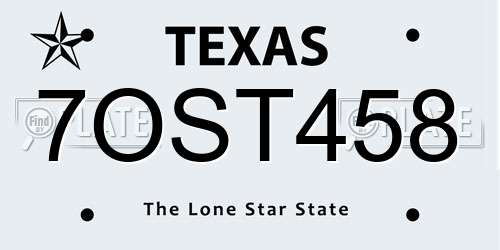 7OST458 Texas License Plate