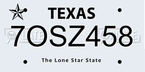 7OSZ458 Texas License Plate