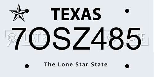 7OSZ485 Texas License Plate