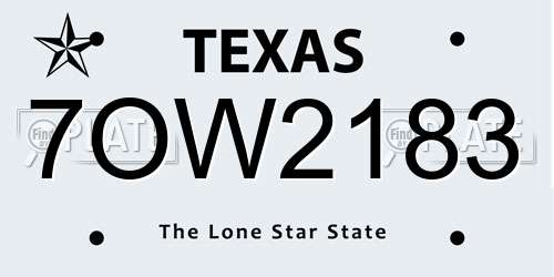 7OW2183 Texas License Plate