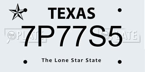 7P77S5 Texas License Plate