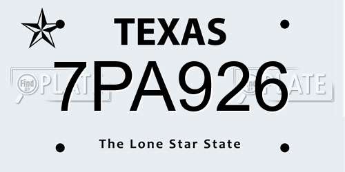 7PA926 Texas License Plate