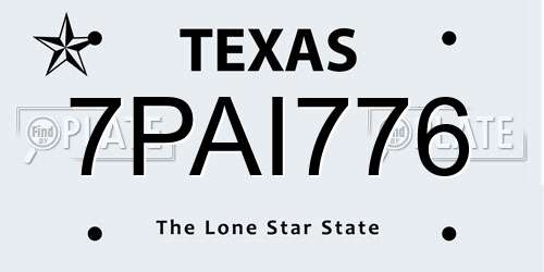 7PAI776 Texas License Plate