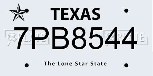 7PB8544 Texas License Plate