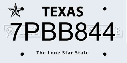 7PBB844 Texas License Plate