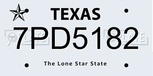 7PD5182 Texas License Plate