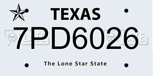 7PD6026 Texas License Plate