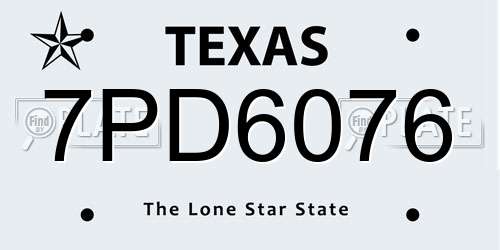 7PD6076 Texas License Plate