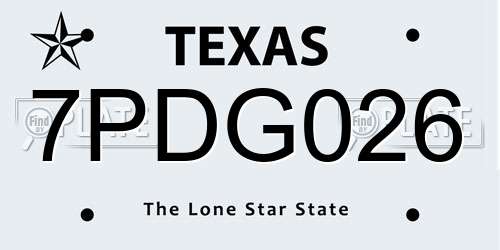 7PDG026 Texas License Plate