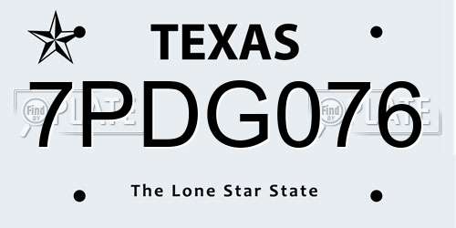 7PDG076 Texas License Plate