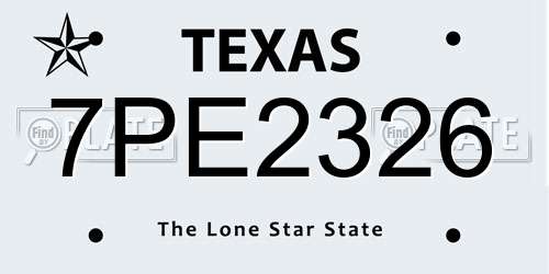 7PE2326 Texas License Plate