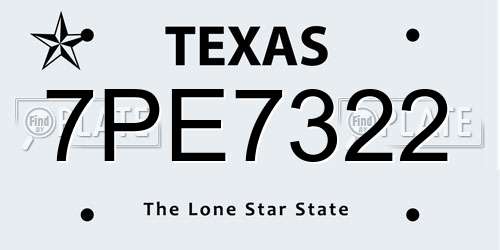 7PE7322 Texas License Plate