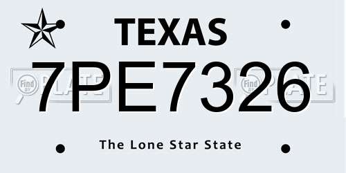 7PE7326 Texas License Plate