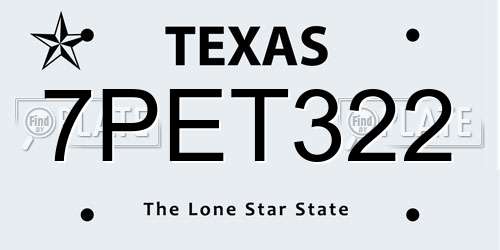 7PET322 Texas License Plate