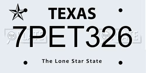 7PET326 Texas License Plate