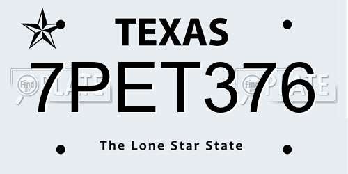 7PET376 Texas License Plate