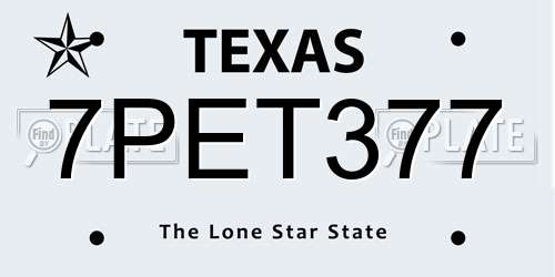 7PET377 Texas License Plate