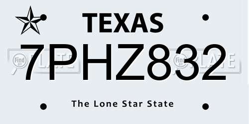 7PHZ832 Texas License Plate