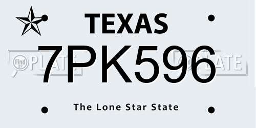 7PK596 Texas License Plate