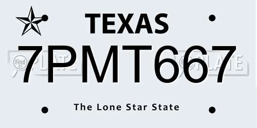 7PMT667 Texas License Plate