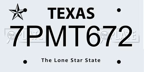 7PMT672 Texas License Plate