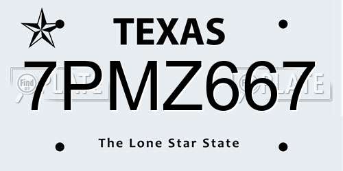 7PMZ667 Texas License Plate