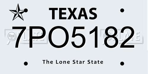 7PO5182 Texas License Plate